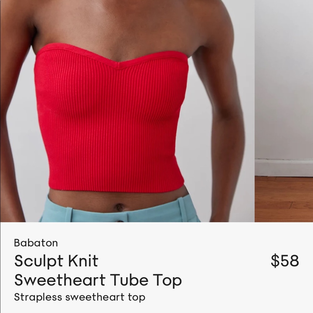 Babaton Red Sculpt Knit Sweetheart Tube Crop Top